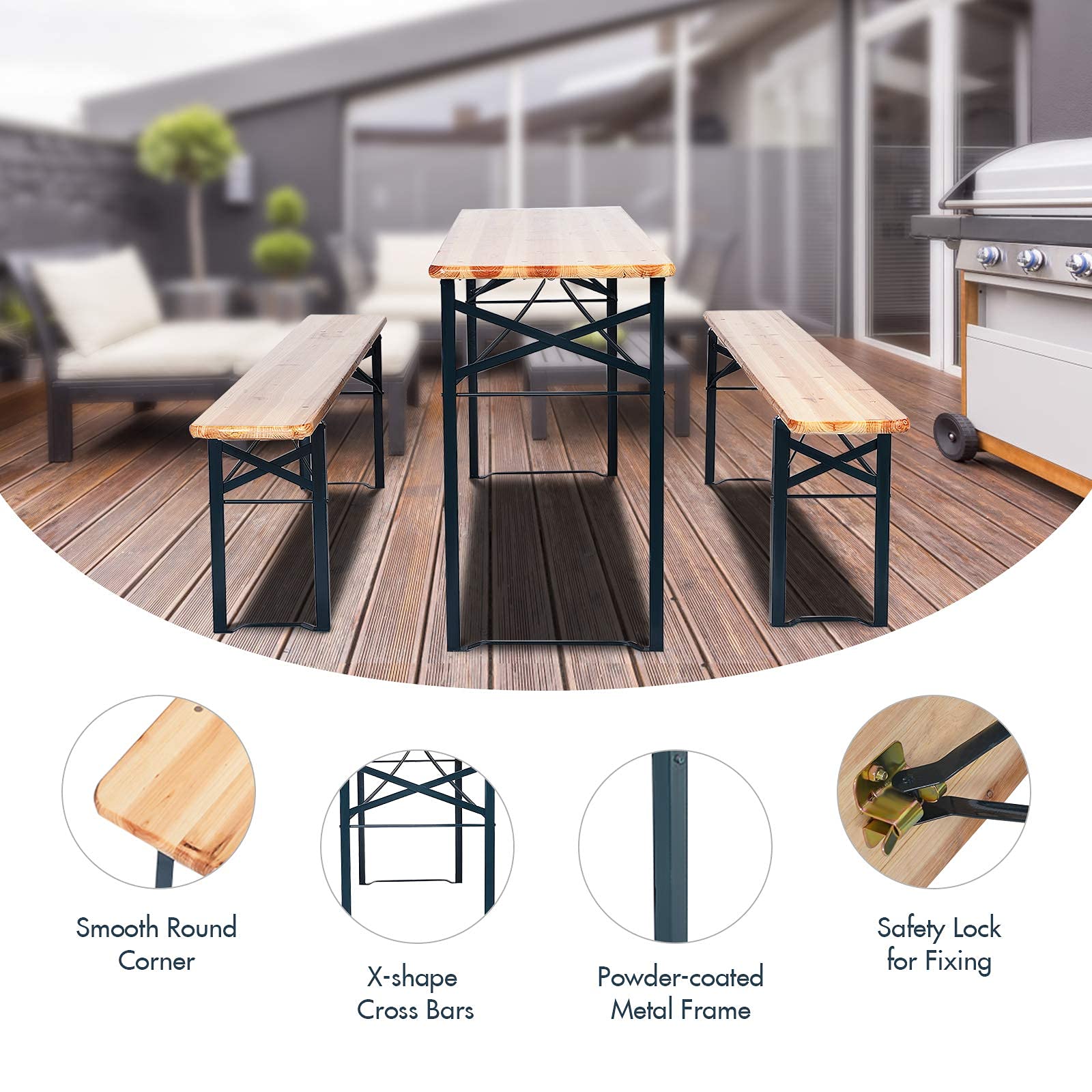 Amazon.com : Generic Renatone 70in 3pcs Folding Picnic Table Set